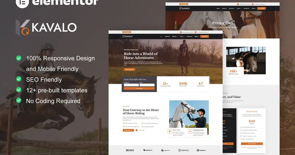 Kavalo – Horse Riding Club Elementor Pro Template Kit