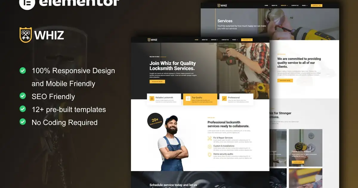 Whiz – Locksmith & Key Maker Services Elementor Pro Template Kit