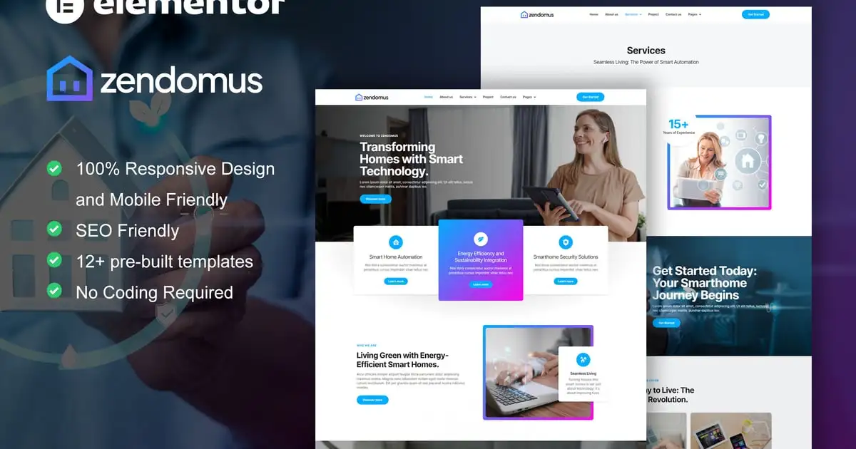 Zendomus – Smart Home & Technology Services Elementor Pro Template Kit