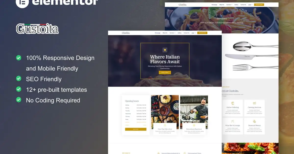 Gustoita – Italian Restaurant Elementor Template Kit