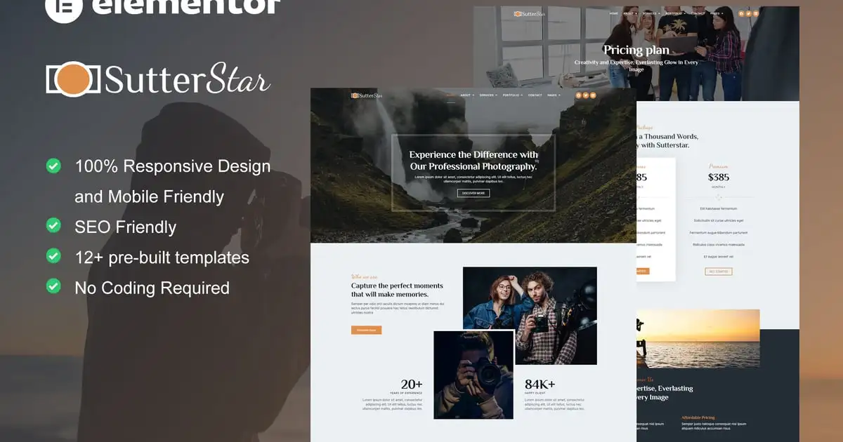 SutterStar – Photography Services & Portfolio Elementor Template Kit