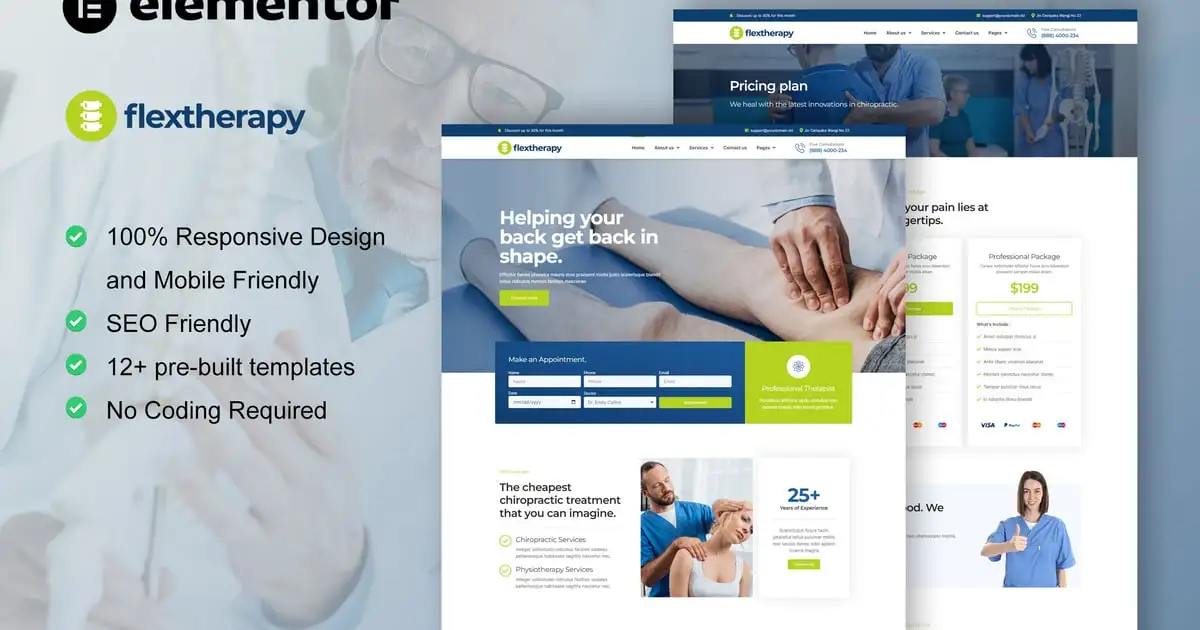 FlexTherapy – Chiropractic & Physiotherapy Elementor Template Kit