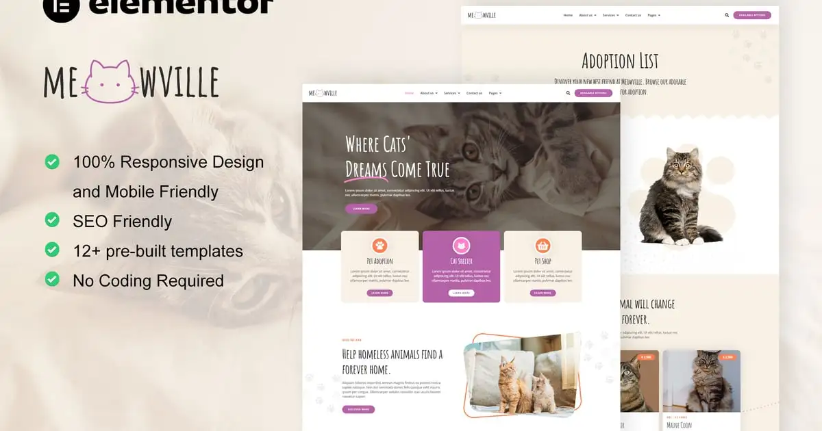 MeowVille – Animal Shelter & Cat Breeder Elementor Template Kit