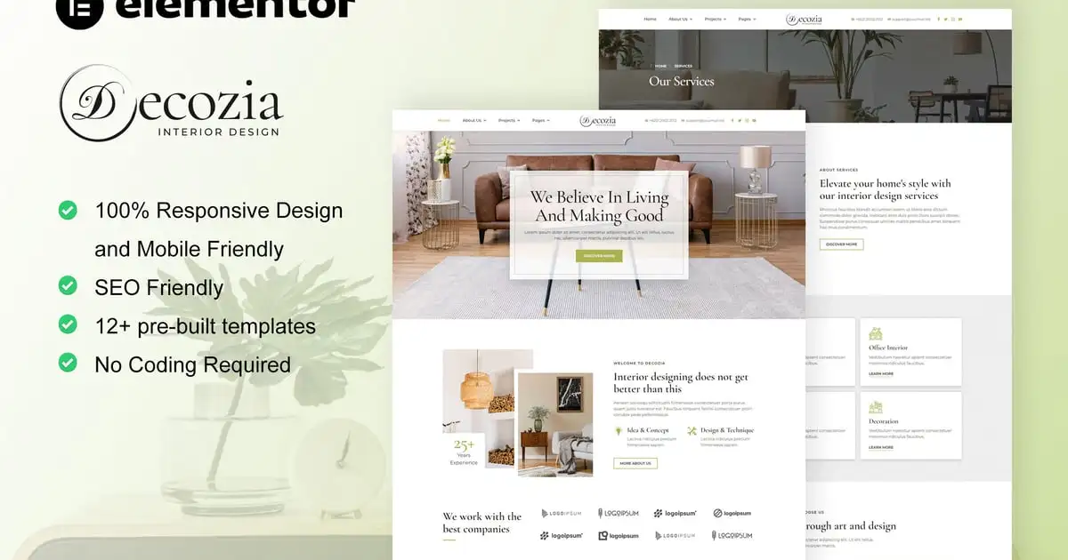 Decozia – Interior Design Service Elementor Template Kit