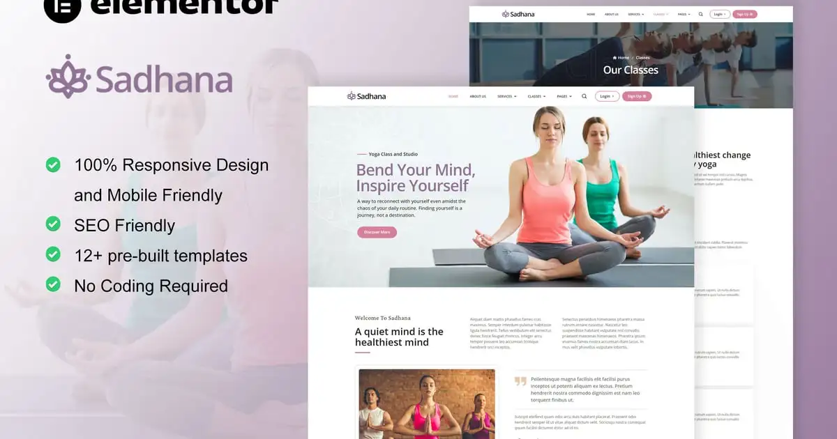 Sadhana – Yoga Teacher & Studio Elementor Template Kit