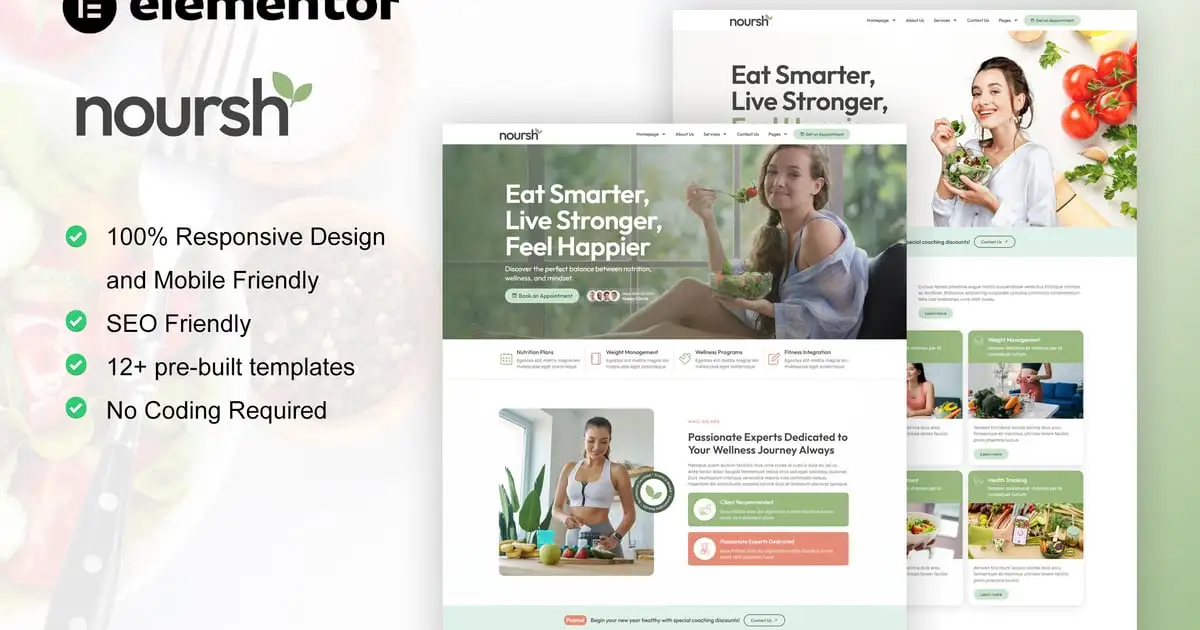 Noursh – Healthy Food & Nutrition Elementor Pro Template Kit