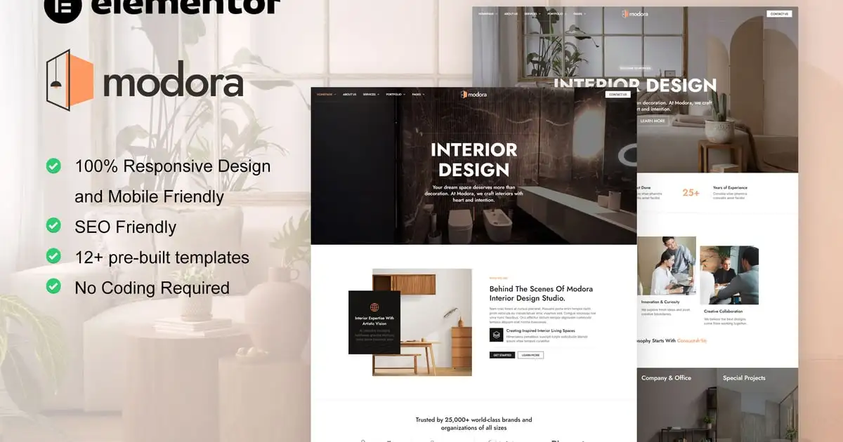 Modora – Interior Design & Architecture Service Elementor Pro Template Kit