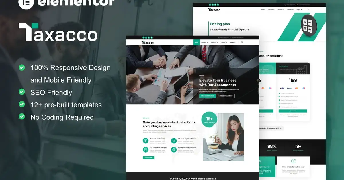 Taxacco – Accounting Firm Elementor Pro Template Kit