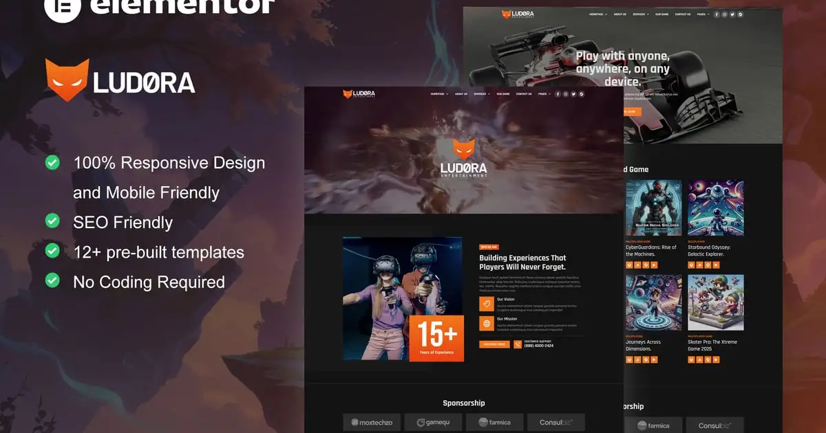 Ludora – Game Developer & Studio Elementor Pro Template Kit