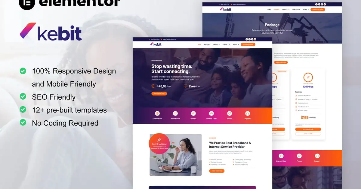 Kebit – Broadband & Internet Service Provider Elementor Pro Template Kit