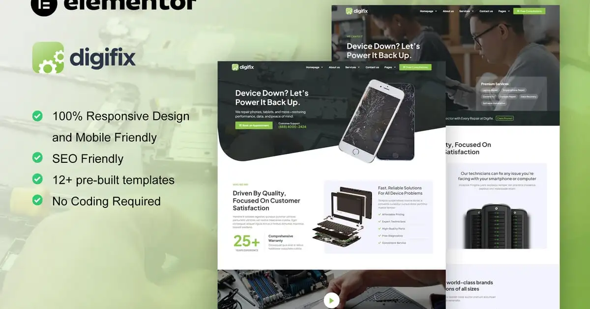 DigiFix – Mobile Phone Repair Elementor Pro Template Kit