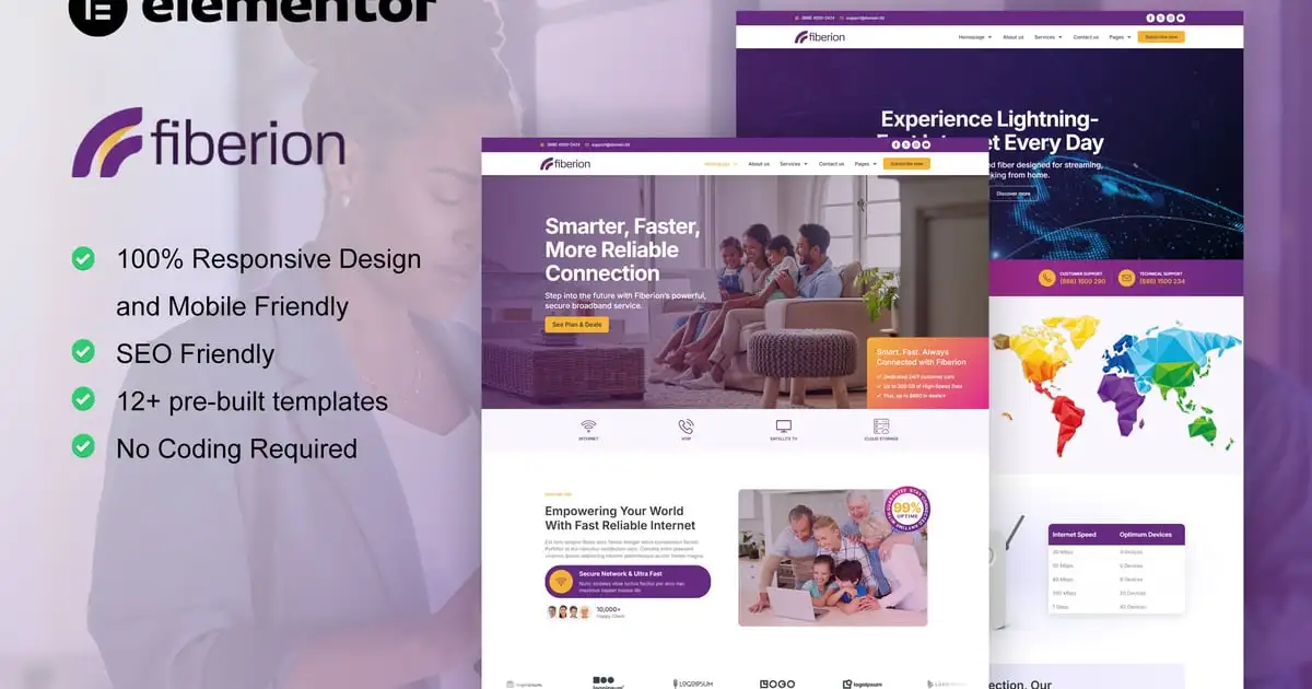 Fiberion – Broadband & Internet Service Provider Elementor Pro Template Kit