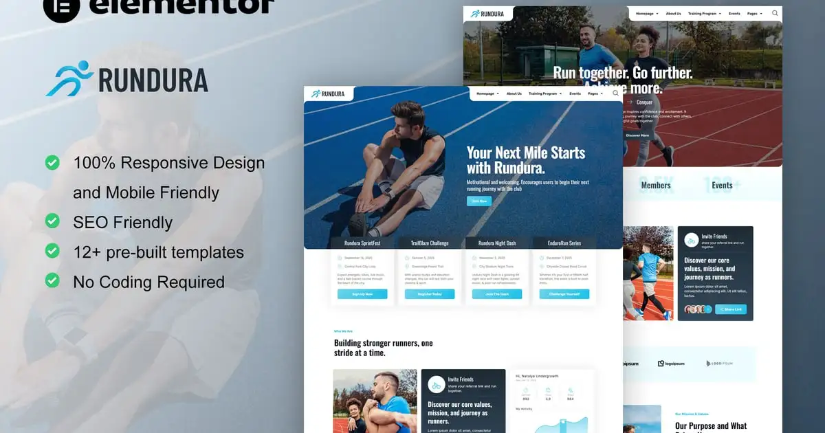 Rundura – Running Club & Sport Event Elementor Template Kit
