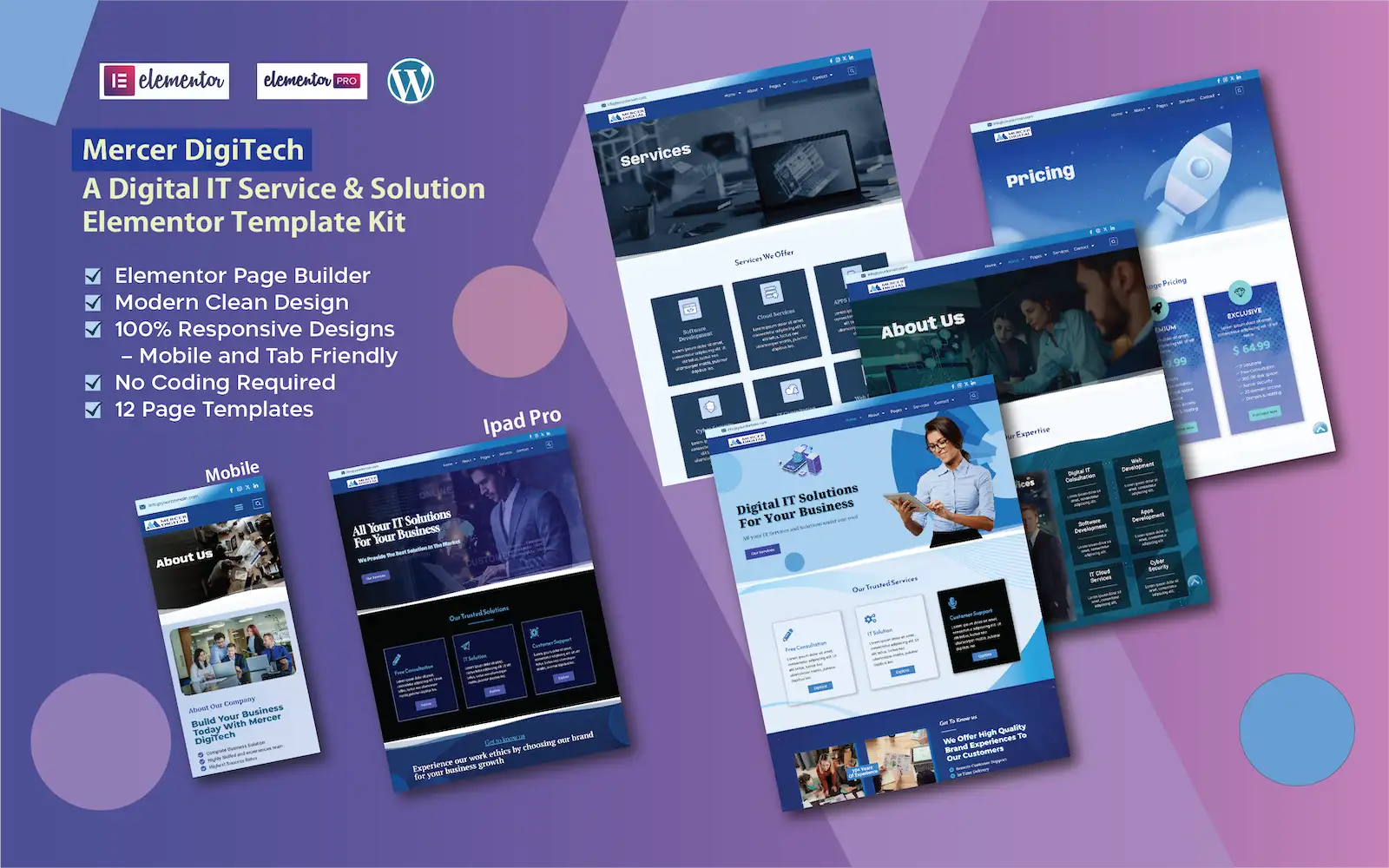 Mercer Digital – An IT Solution & Service Elementor Template Kit Elementor Kit
