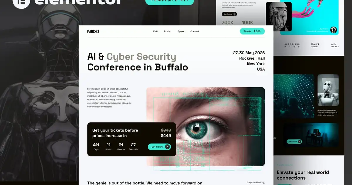 Nexi – AI & Cyber Security Event Conference Elementor Pro Template Kit