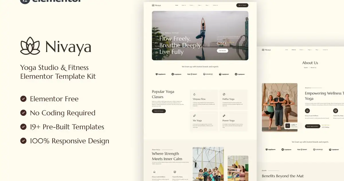 Nivaya – Yoga Studio & Fitness Elementor Template Kit