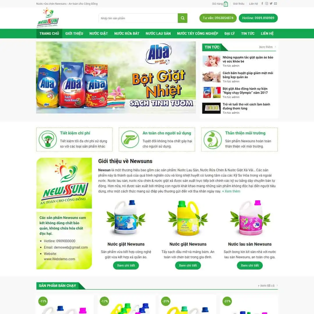 Theme WordPress bán bột giặt, nước tẩy rửa