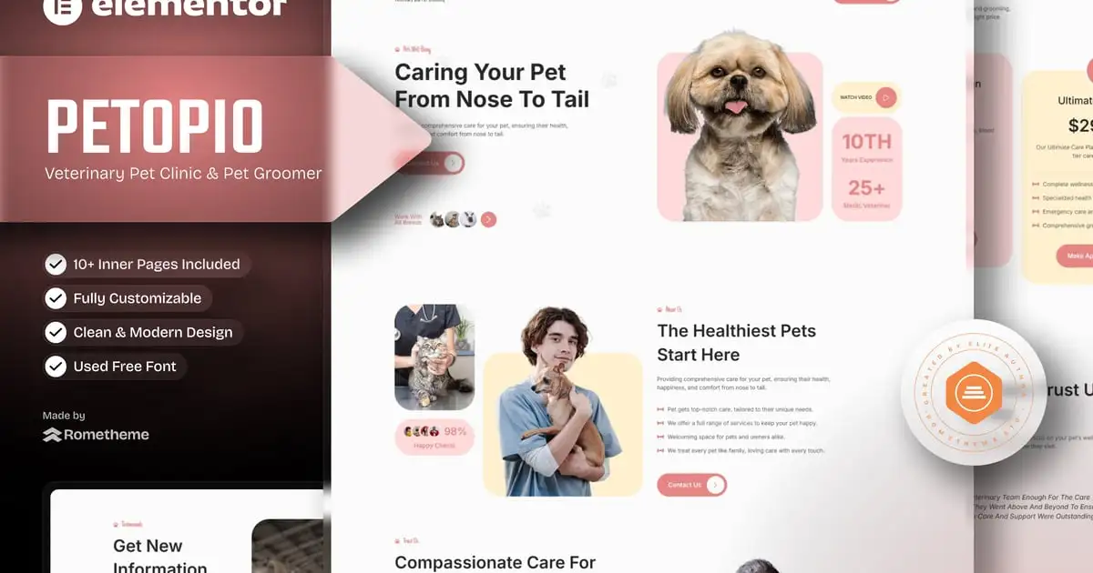 Petopio – Pet Grooming & Veterinary Elementor Template Kit