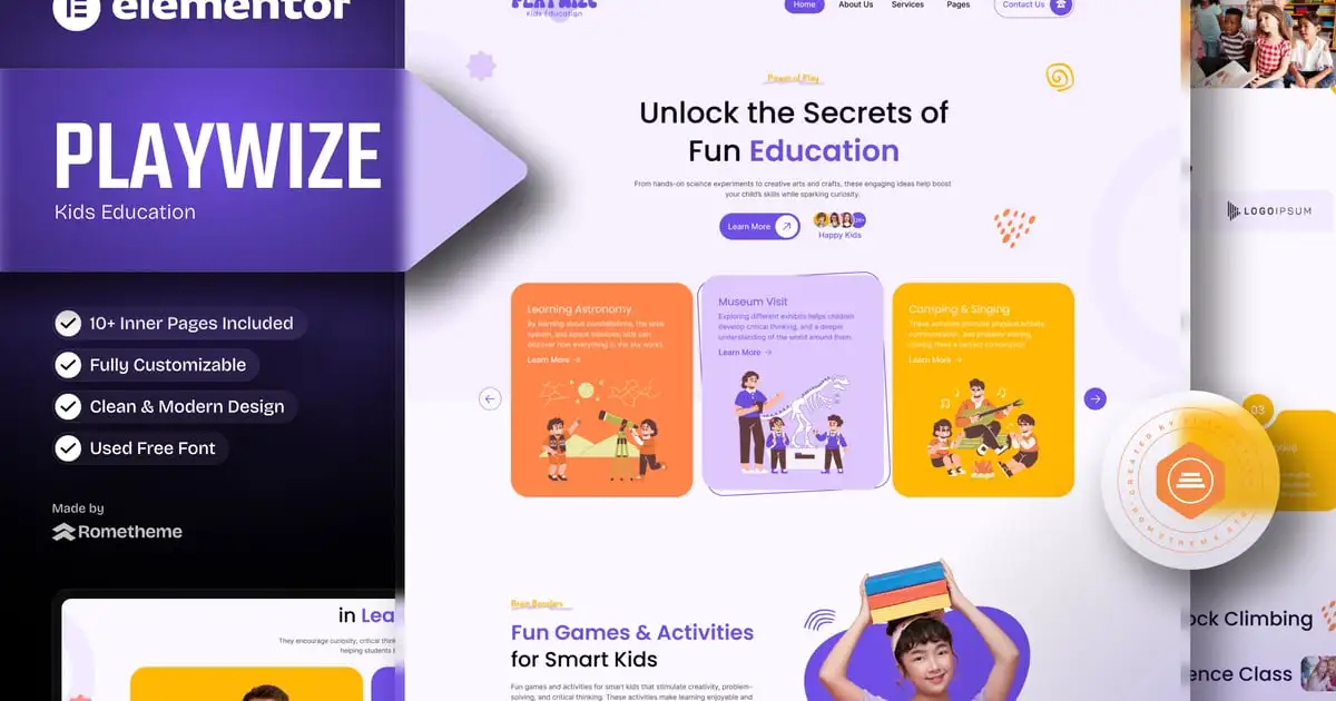 playwize20template20kit20cover Playwize – Kids Education Elementor Template Kit