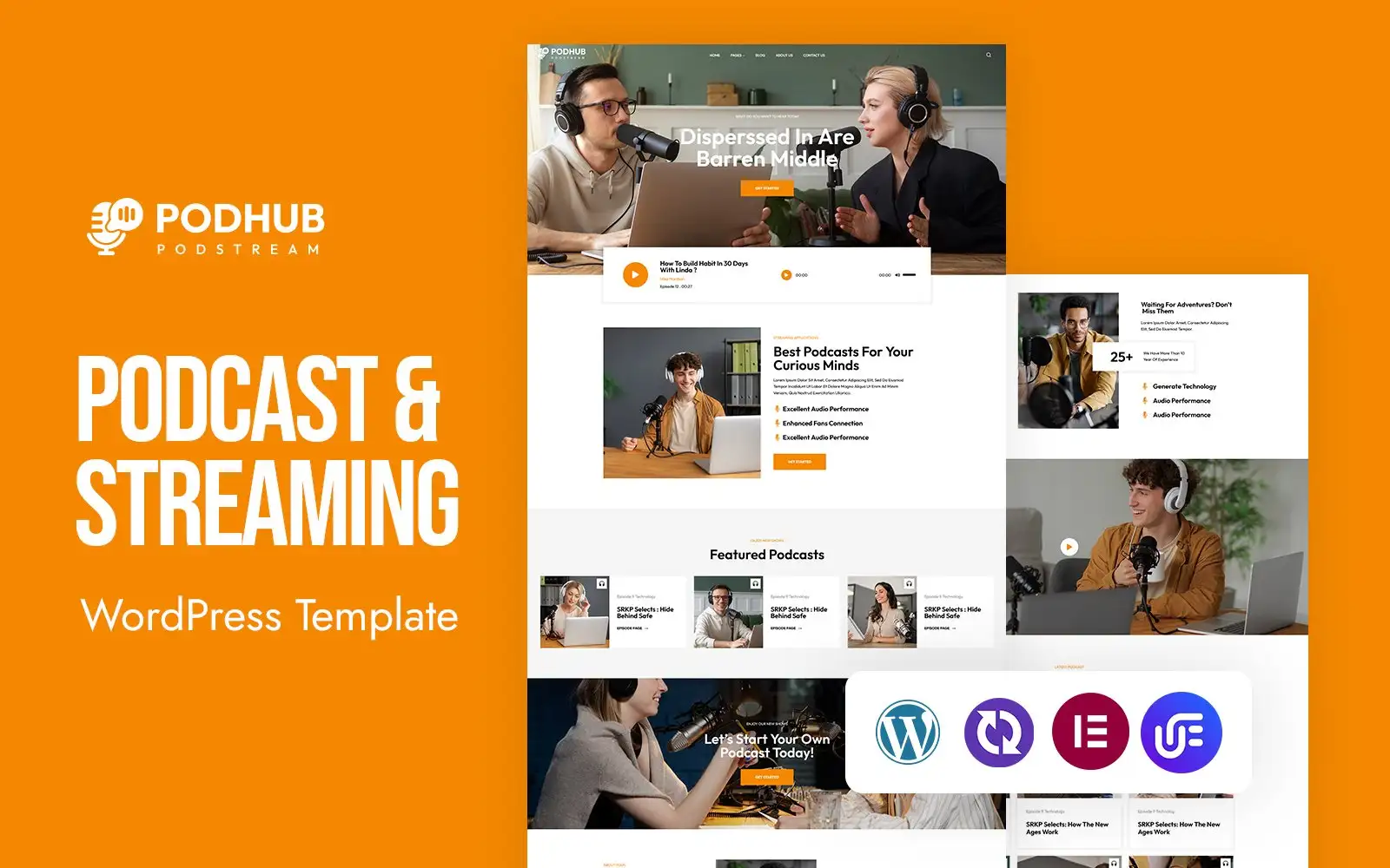 Podhub – Podcast and Streaming WordPress CMS Elementor Template WordPress Theme