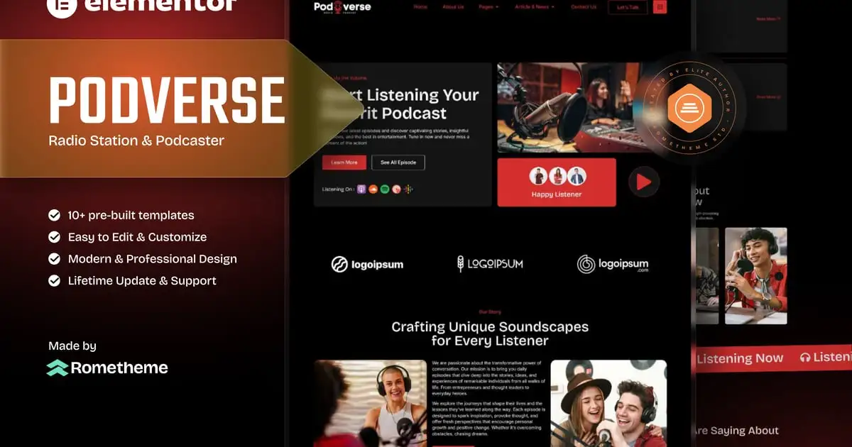 Podverse – Radio Station & Podcaster Elementor Template Kit