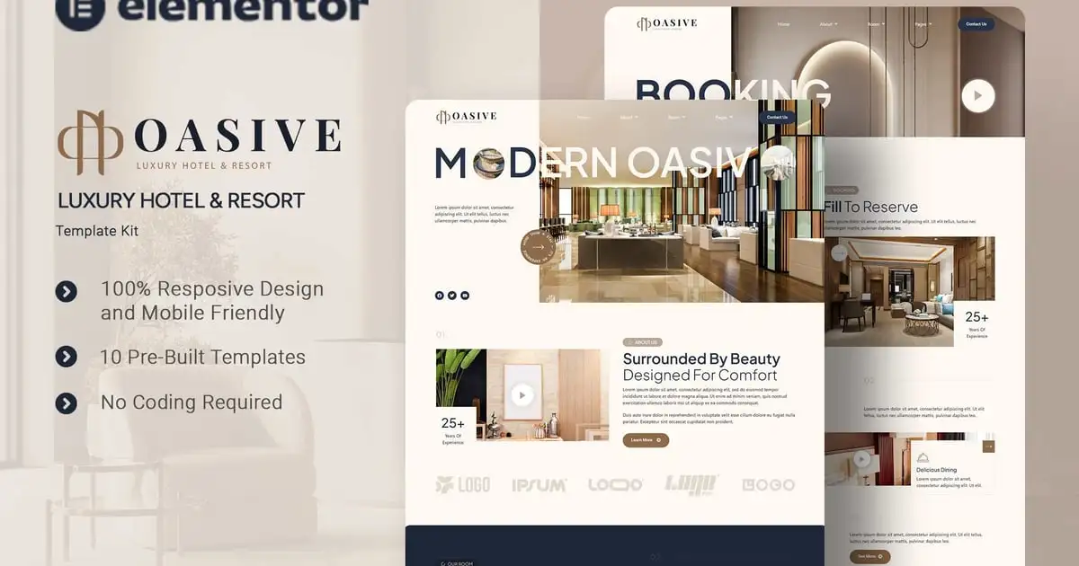 Oasive – Luxury Hotel & Resort Elementor Template Kit