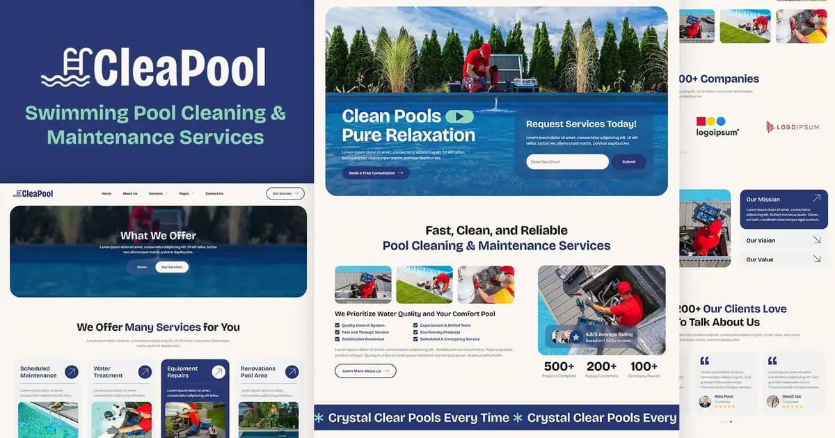Cleapool – Swimming Pool Cleaning and Maintenance Service Elementor Template Kit