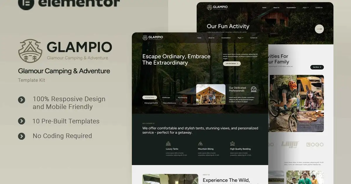 Glampio – Glamour Camping & Adventure Elementor Template Kit