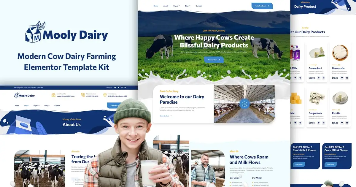 Mooly – Modern Cow Dairy Farming Elementor Template Kit