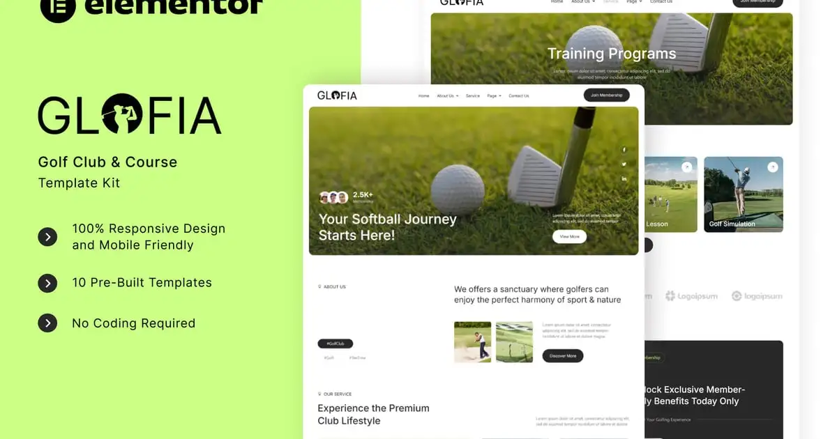 Glofia – Golf Club & Course Elementor Template Kit