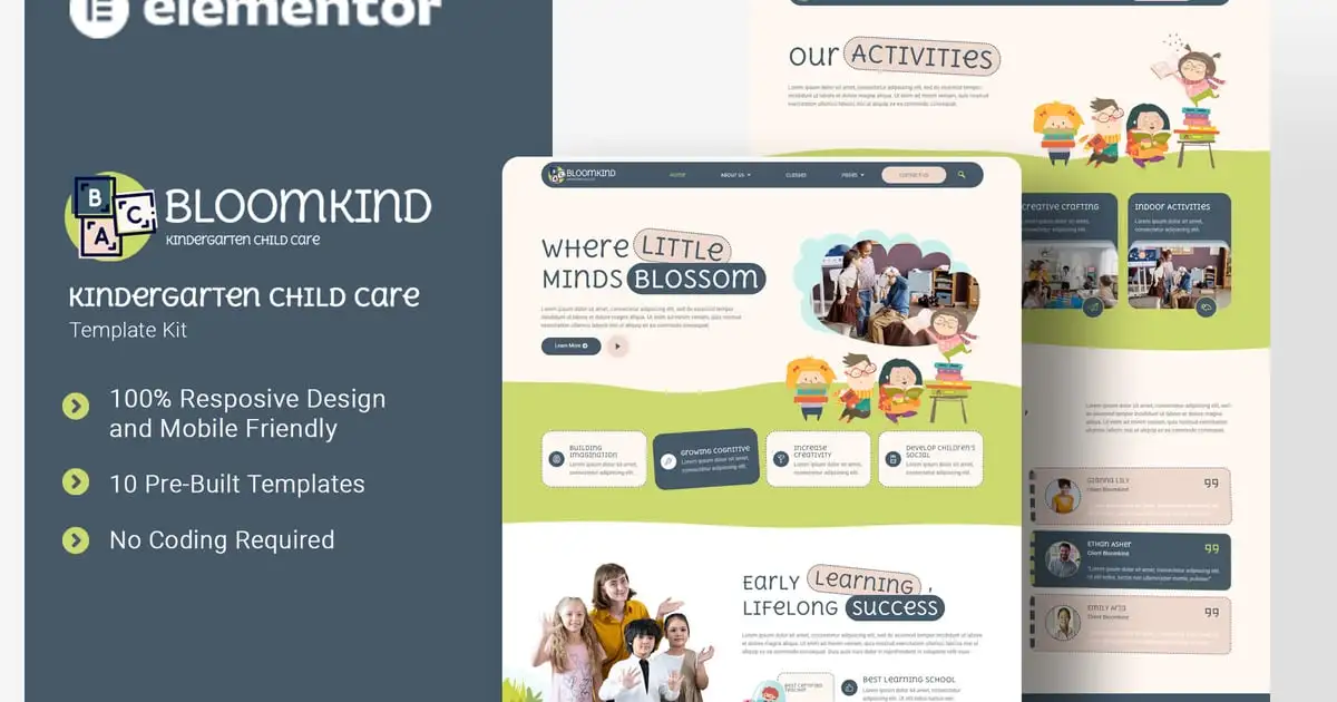 Bloomkind – Kindergarten Child Care Elementor Template Kit