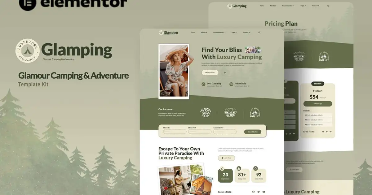 Glamping – Glamour Camping & Adventure Elementor Template Kit
