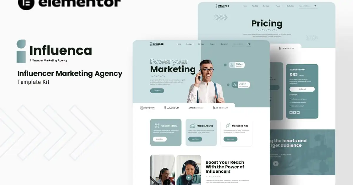 Influenca – Influencer Marketing Agency Elementor Template Kit