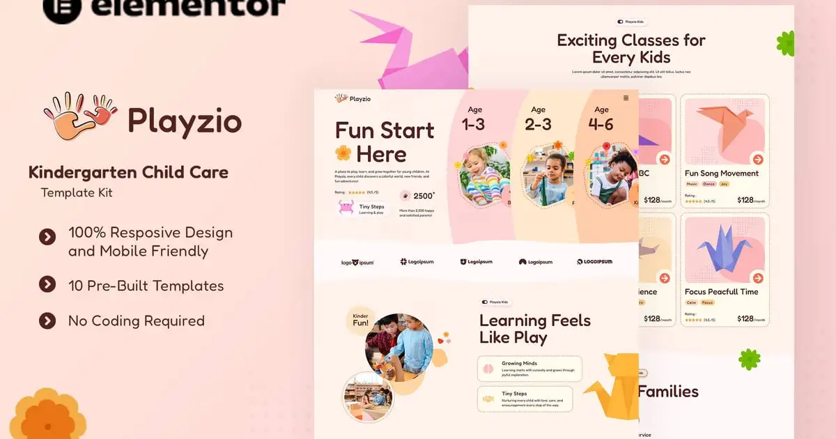 Playzio – Kindergarten Child Care Elementor Template Kit