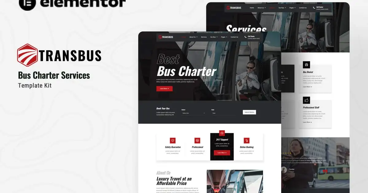 Transbus – Bus Charter Service Elementor Template Kit