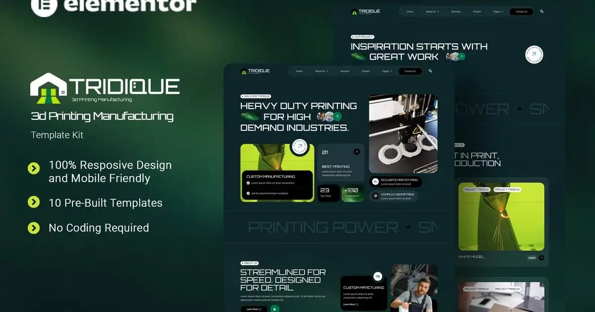 Tridique – 3D Printing Manufacturing Elementor Template Kit