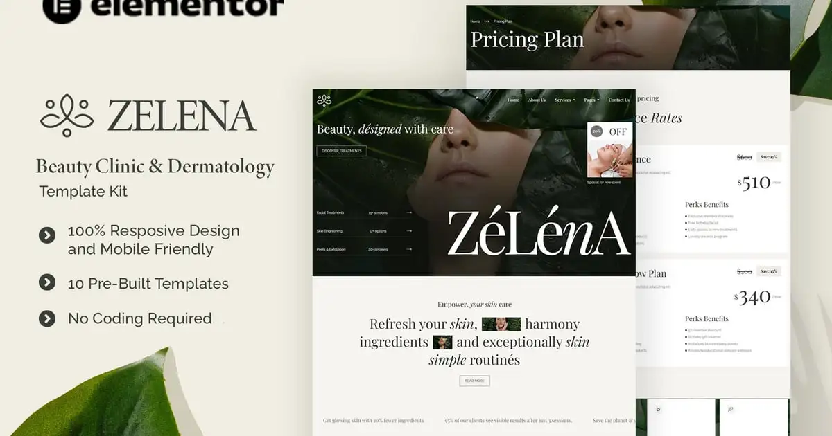 Zelena – Beauty Clinic & Dermatology Elementor Template Kit