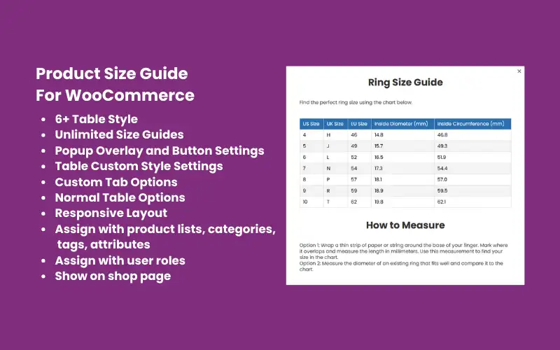 Product Size Guide For WooCommerce WordPress Plugin