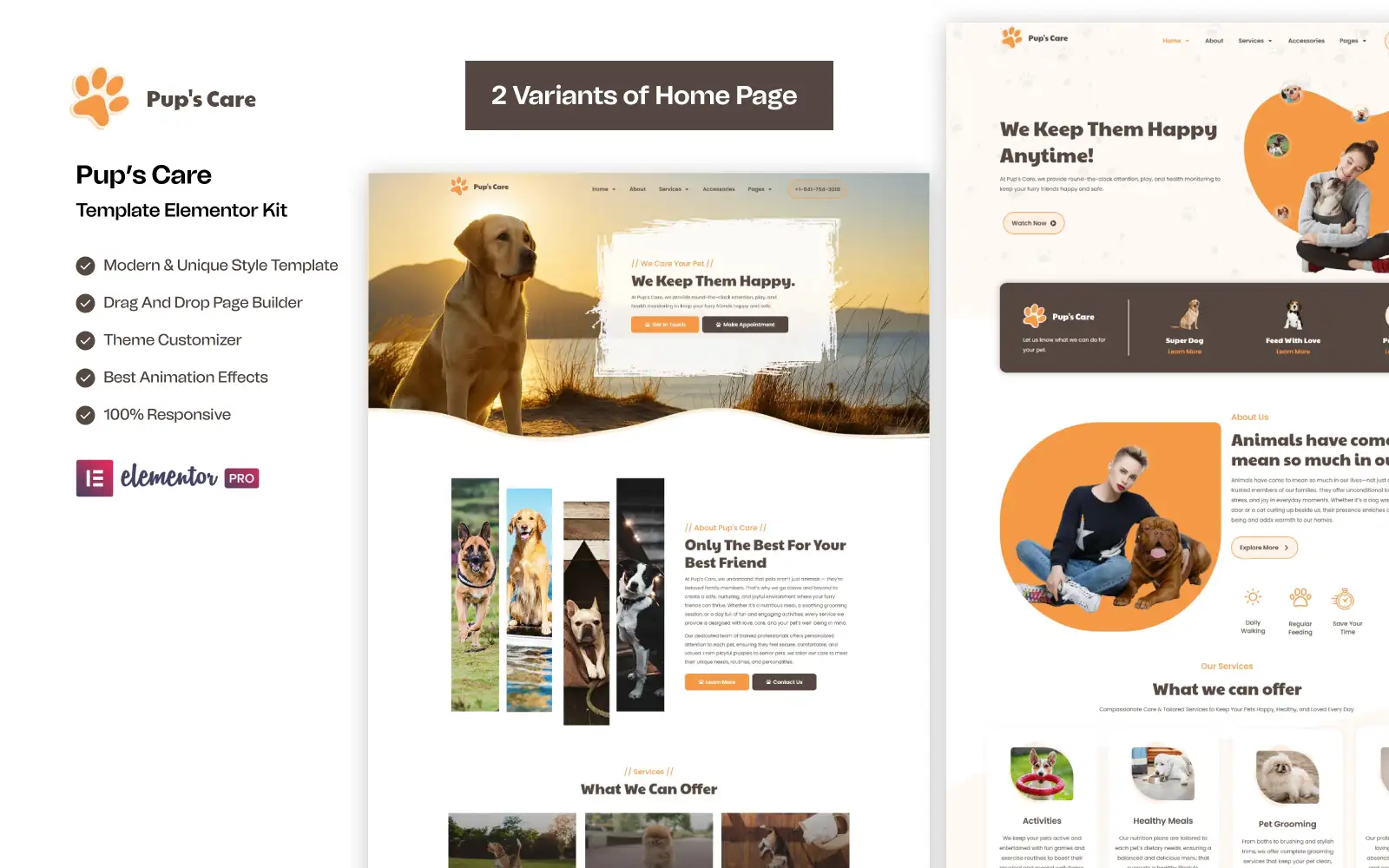 Pup’s Care – Pets House Ready to Use Elementor kit Elementor Kit