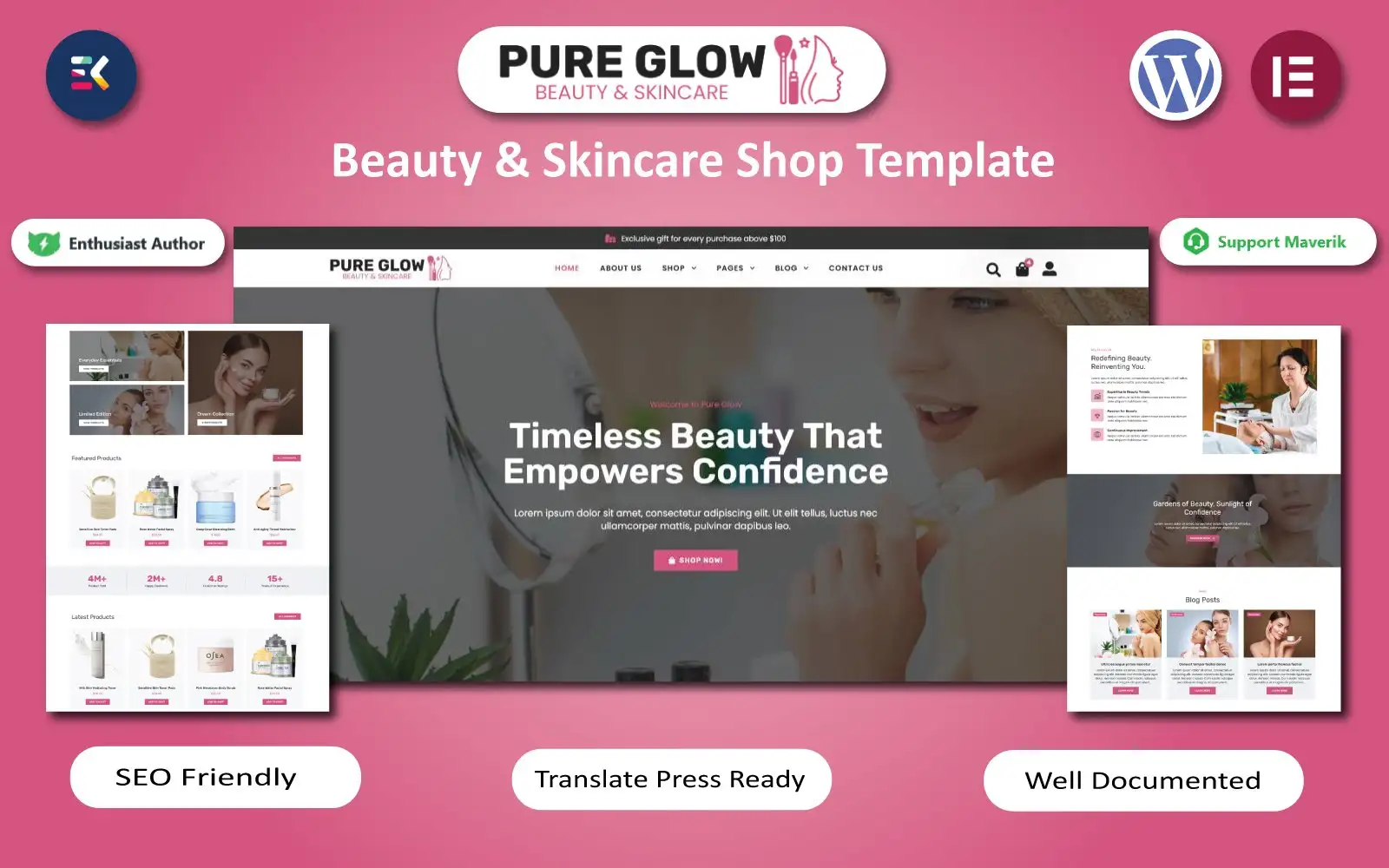 Pure Glow – Beauty & Skincare Shop WooCommerce Elementor Template WooCommerce Theme