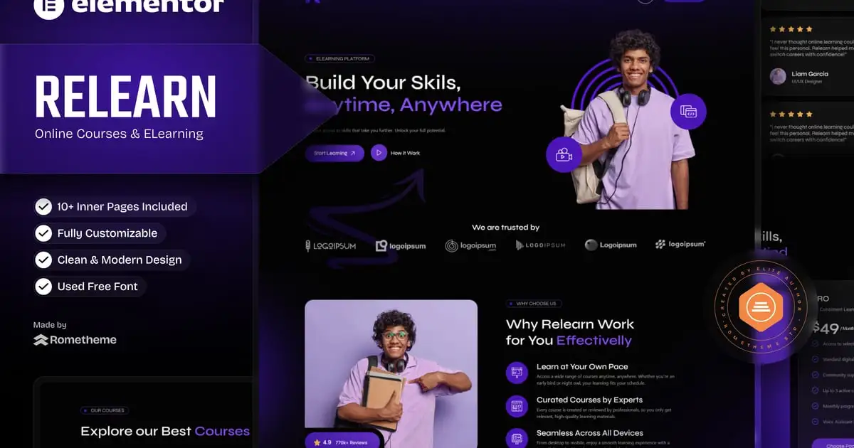 Relearn – Online Courses & E-Learning Elementor Template Kit