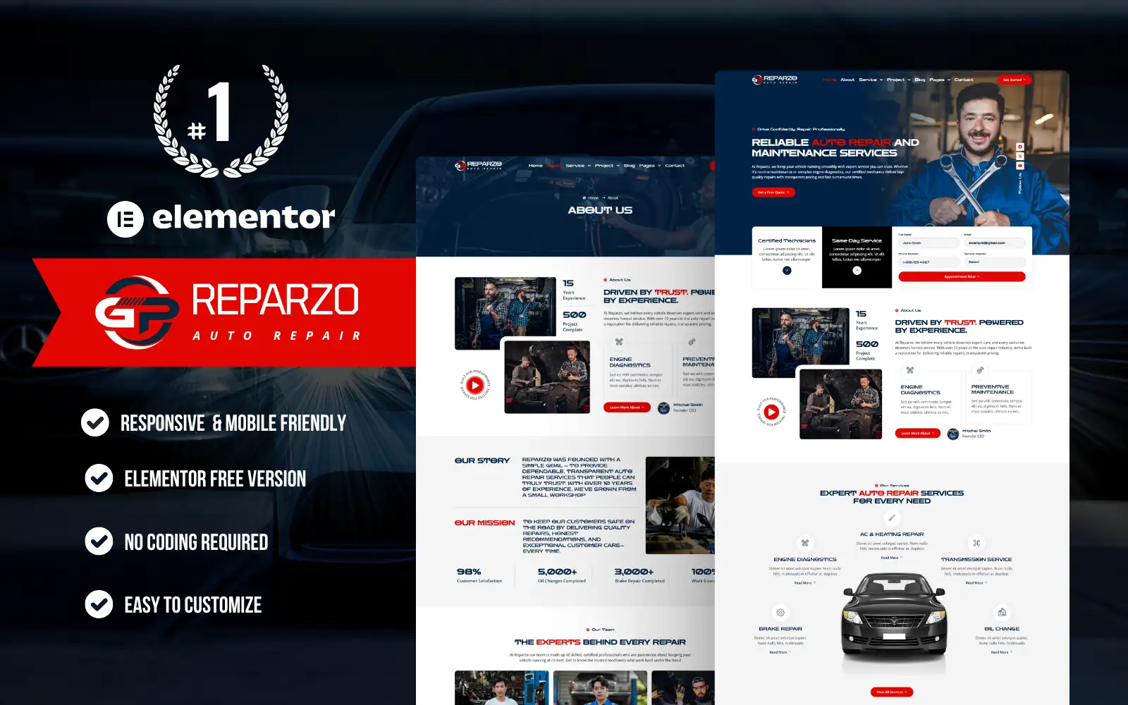 Reparzo – Auto Repair WordPress Elementor Template Kit Elementor Kit