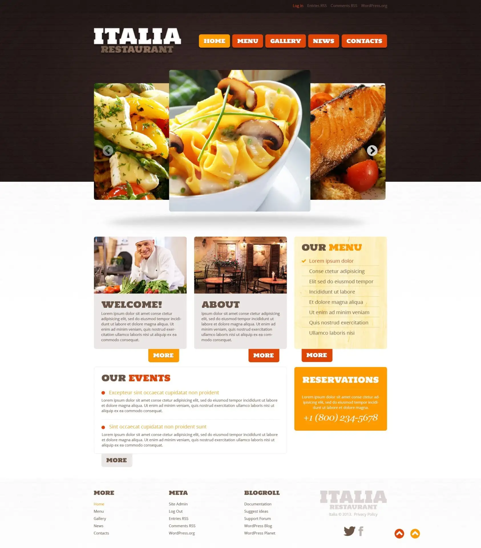 Restaurant of Italian Food WordPress Theme
