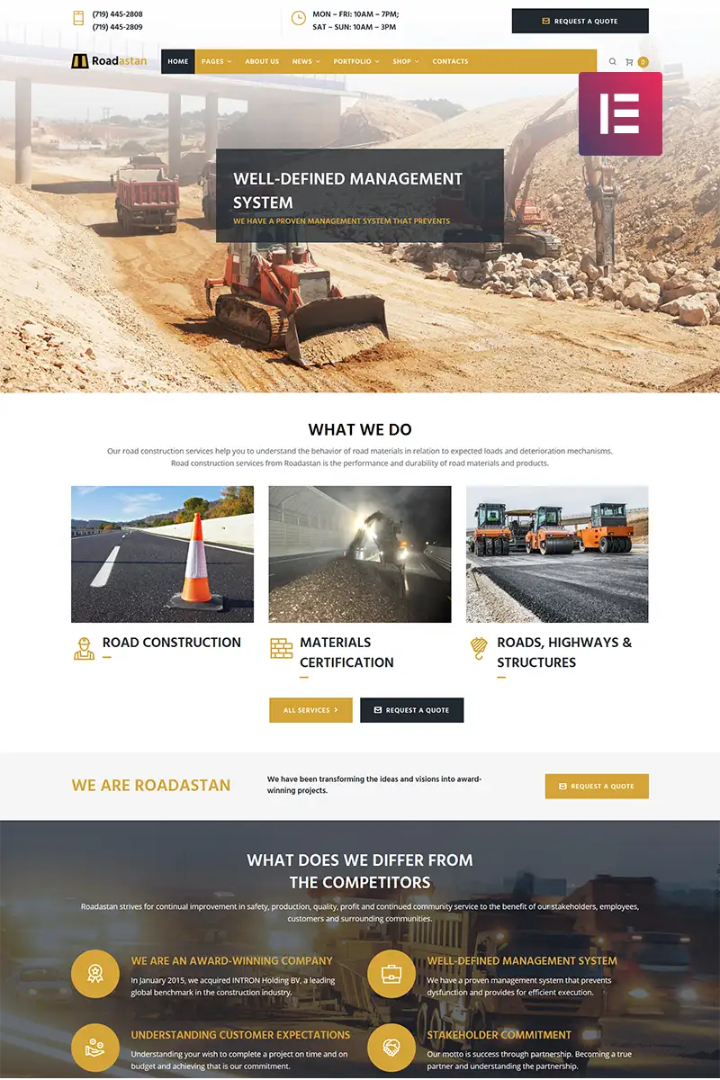Roadastan – Road Construction WordPress Elementor Theme WordPress Theme