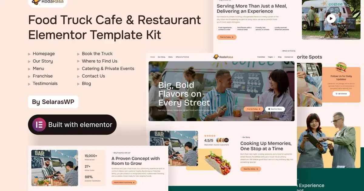 RodaRasa – Food Truck Cafe & Restaurant Elementor Template Kit