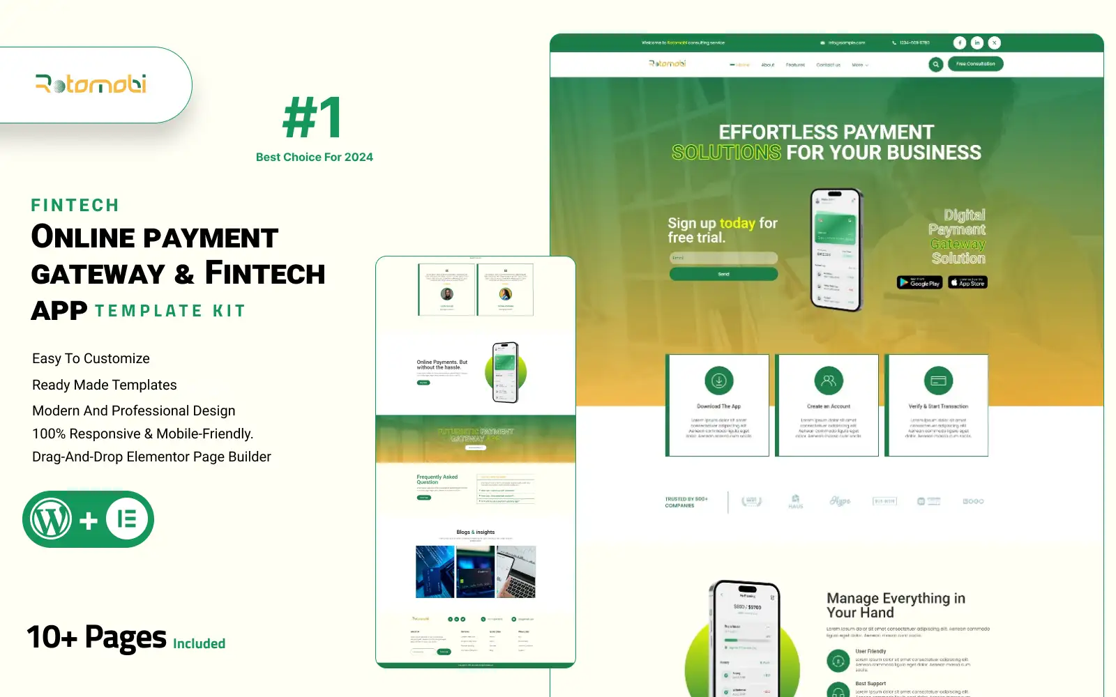 Rotomobi – Online Payment Gateway & Fintech Elementor Template Kit Elementor Kit