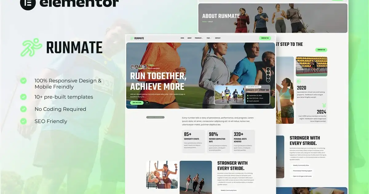 Runmate – Marathon Running Club & Sport Elementor Template Kit