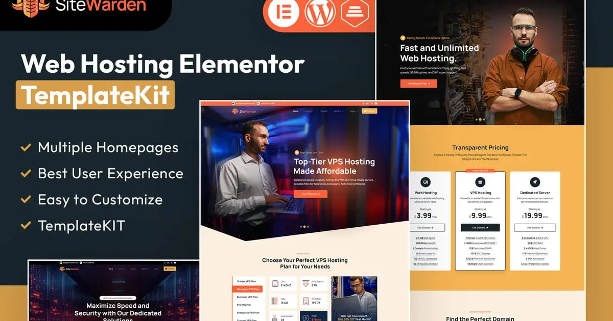 SiteWarden – Web Hosting Elementor Template Kit
