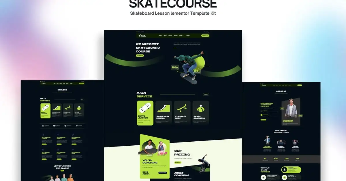 Skatecourse – Skateboard Lesson Elementor Kit