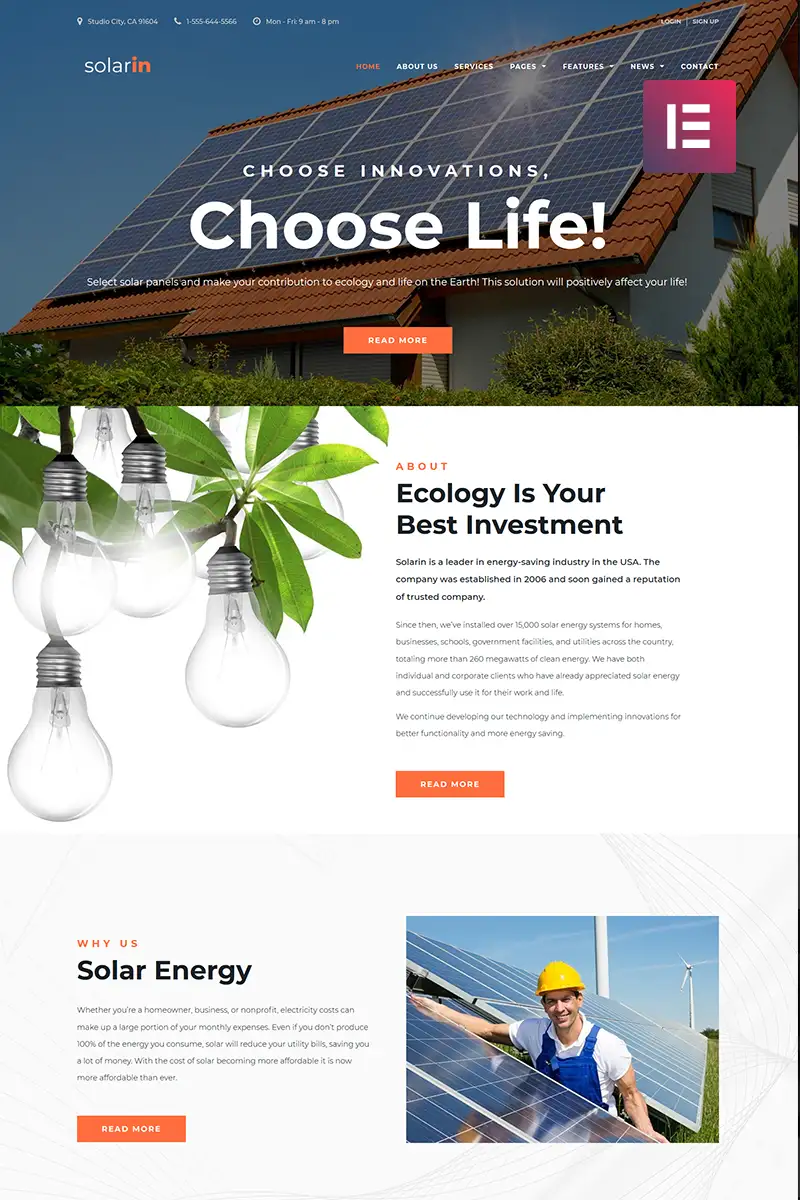 Solarin – Solar Energy Company WordPress Elementor Theme WordPress Theme